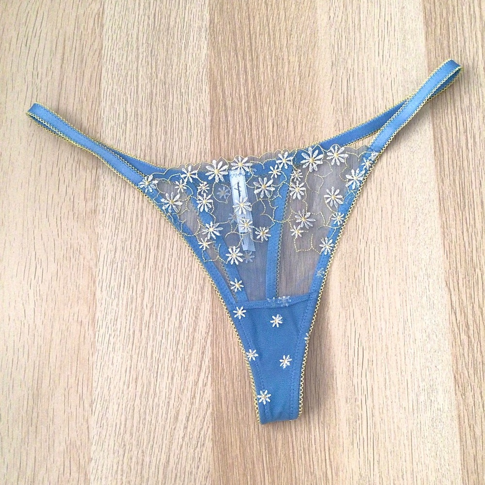 Out From Under Embroidered Mesh Thong